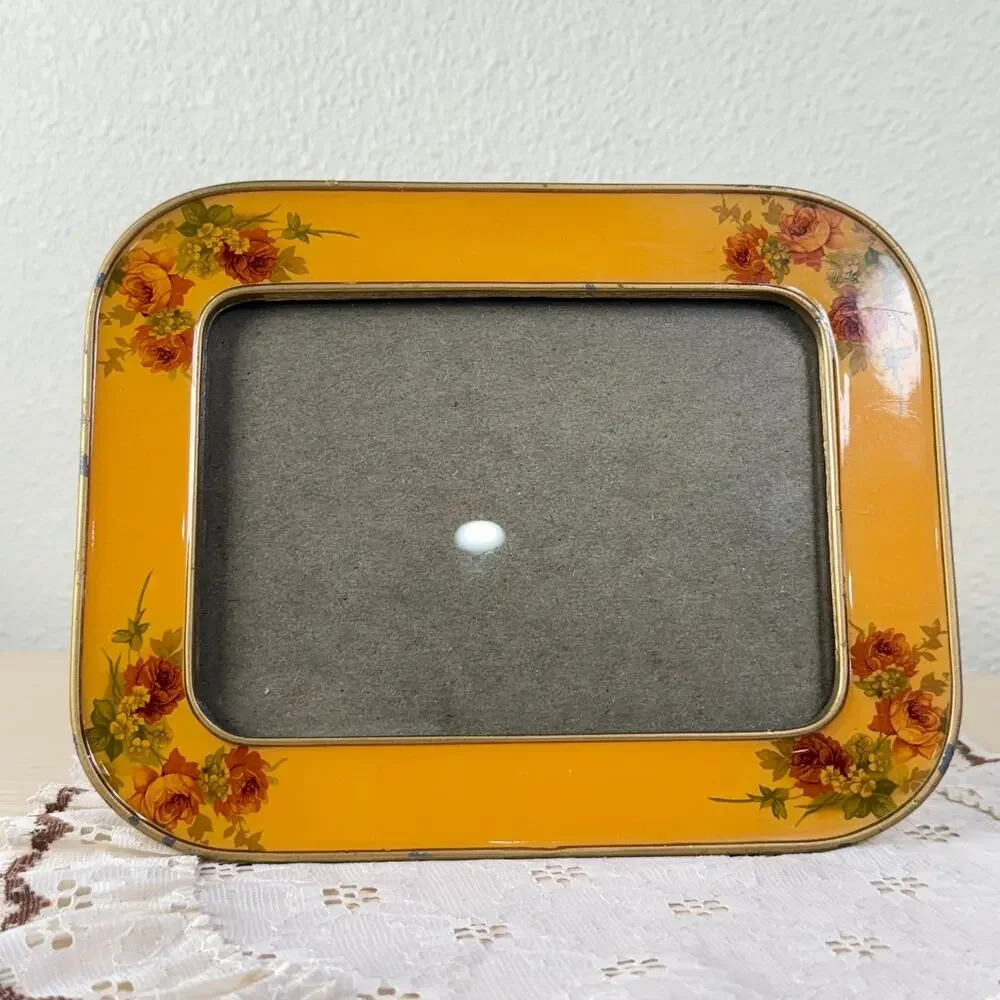 Vintage 70s Floral Enamel Swivel Photo Frame 4.25 x 6 Whimsigoth Retro Romantic